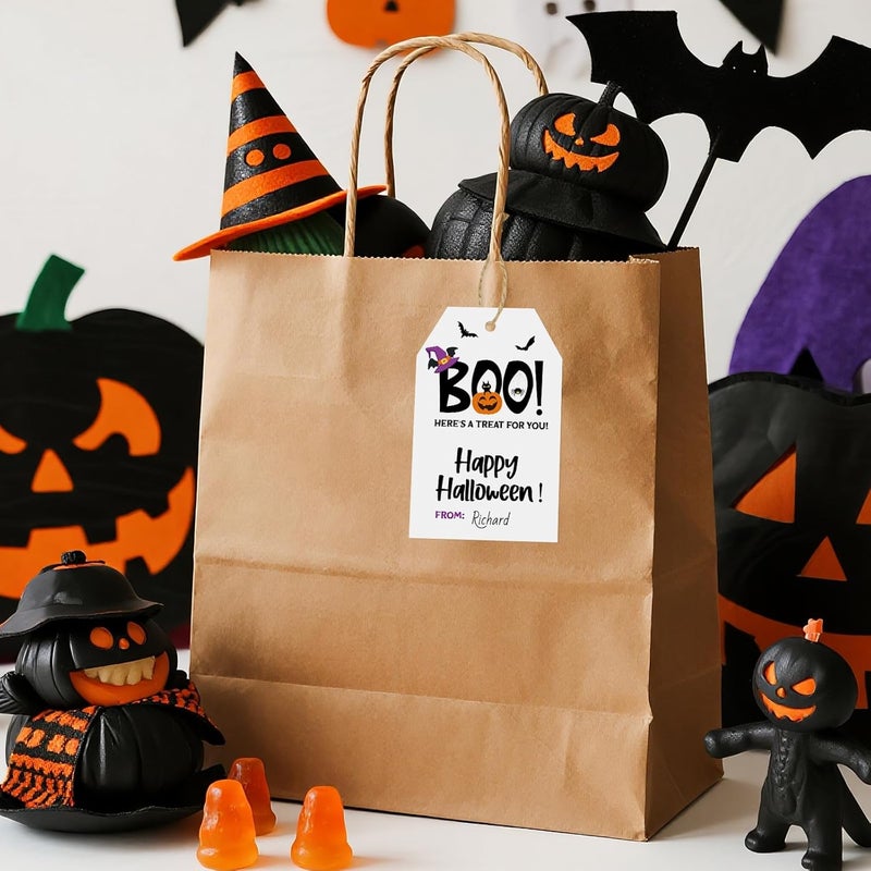 Alynta Halloween Tags with String - 50Pcs Happy Halloween Paper Gift Tags Boo Tag Pumpkin Bat Name Tag Labels for Goodie Bags Gift Wrapping Halloween Decorations (Black) - Image 4